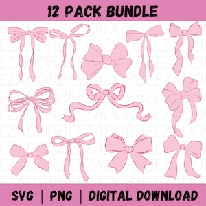 Rosa Schleife Kokette SVG PNG | Ribbon Bogen SVG PNG Bündel | Kokette Bogen | Handgezeichnet | Vintage Clipart | Schleifen Illustrationen |Retro Schleifenschleife