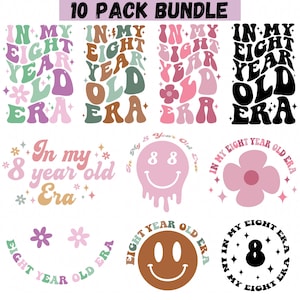Retro 8th Birthday SVG PNG Bundle: Groovy Eight Year Old Era (Digital Download)