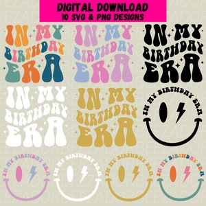 In meinem Geburtstag Ära svg png Bundle, Geburtstag Shirt svg, Geburtstag png, Geburtstag Mädchen svg, Geburtstag Junge svg png, Wavy Letters Retro SVG png.