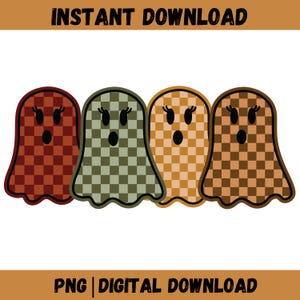 Preppy Checkered Ghost Png, Spooky Ghost Png, Fall Png, Retro Fall Shirt, Fall Pumpkin Png, Halloween Png, Fall Ghost Png, Fall Girly Png.
