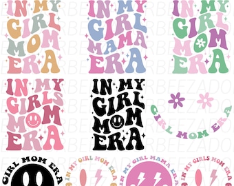 Girl mom SVG-PNG bundle, girl mom shirt, Mother's Day Svg-Png designs, girl mom shirt, gender reveal shirt, retro wavy mom shirt.