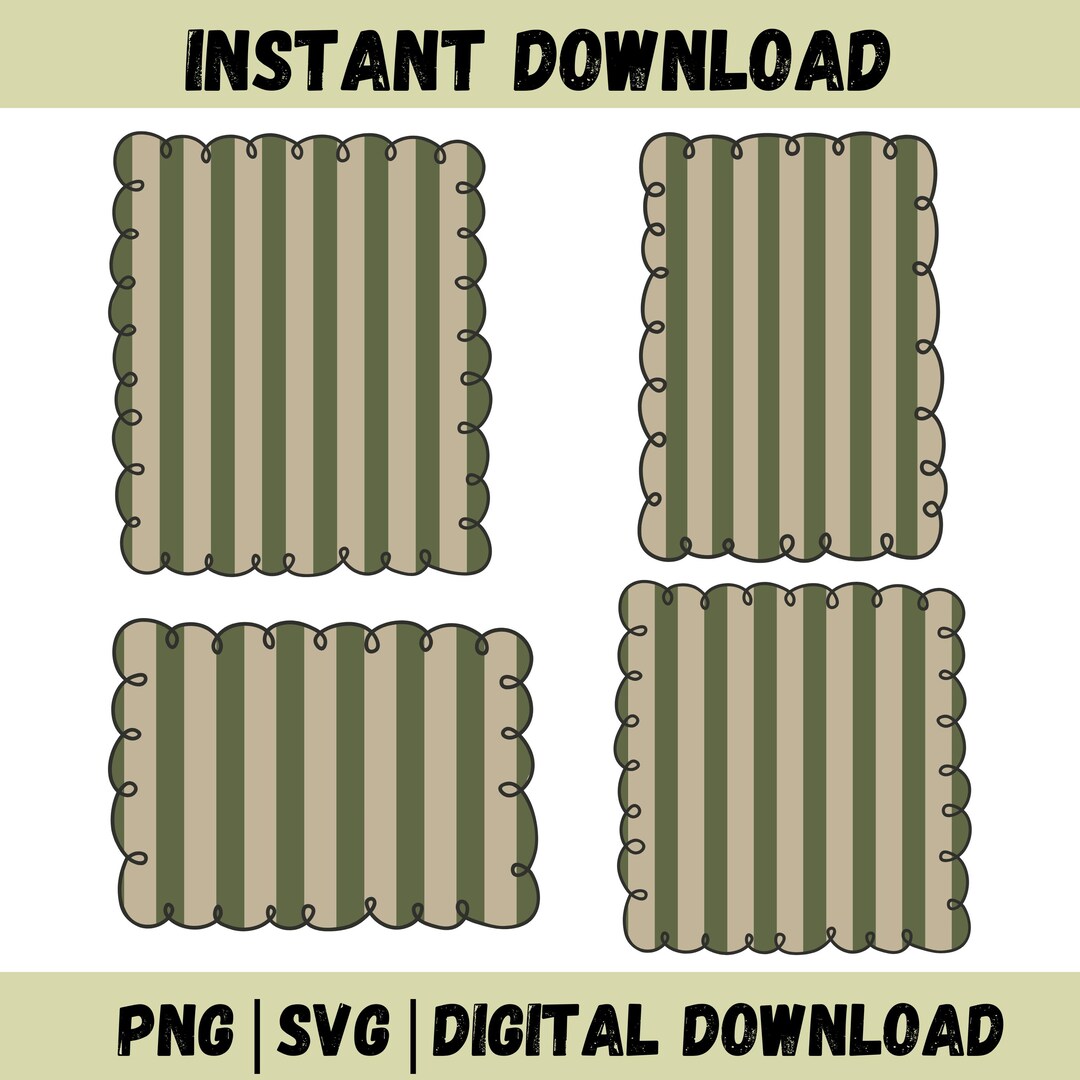 Camo Border Design Bundle, Hand-drawn Scalloped Border, Bow Frames ...
