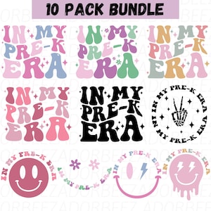In my Pre-K era svg png bundle, Pre-k t-shirt design, funny school png, back to school shirt svg, kindergarten png, Pre-K teacher shirt png.
