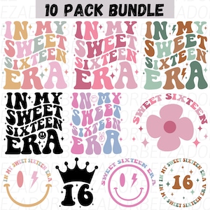 In meinem Sweet Sixteen Era SVG Bundle, Sweet Sixteen Shirt Designs, 16.Geburtstag T-Shirt png, Retro Groovy 16.Geburtstag Tshirt, Sweet 16.