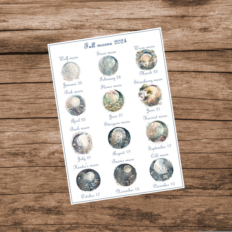 Full Moon Calendar 2024 Full Moons Super Moons Spiritual Etsy UK