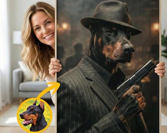 Custom Mafia Pet Portrait from Photo - Vintage Gangster Dog or Cat Face Swap Art for Unique Dog Dad or Cat Mom Gift