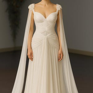 Ethereal Chiffon Wedding Dress with Detachable Cape Sleeves