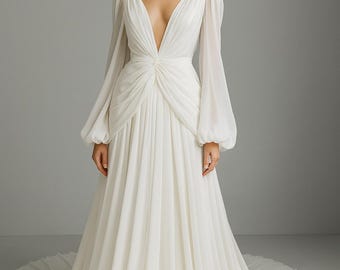Elegant Chiffon Wedding Gown – Made to Order