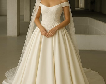 The Elowen Gown – Off-the-Shoulder Embroidered Wedding Dress