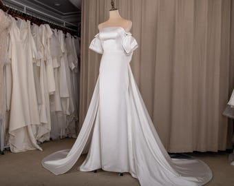 Satin bow wedding dress