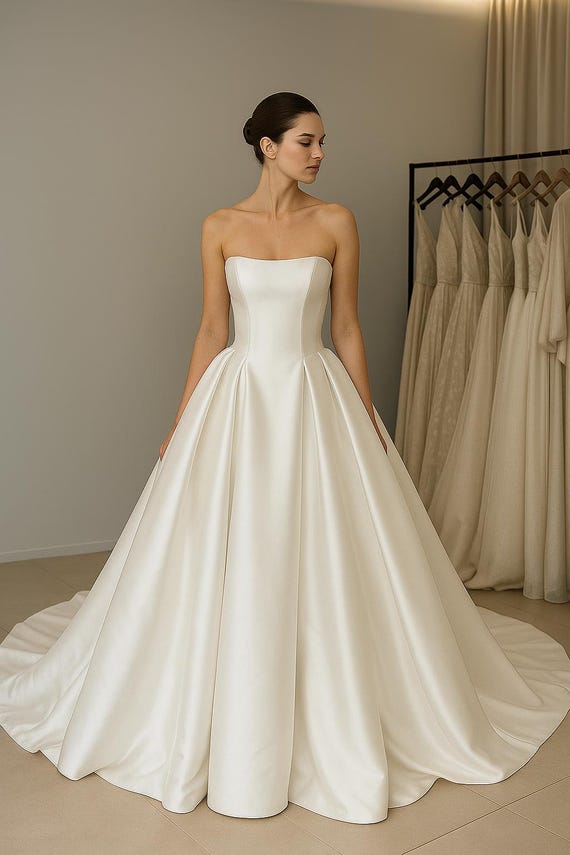 slim fit dress slacks Cinderella Divine Stretch Satin Fitted Deep Neck White Bridal Gown CH236W main image 1