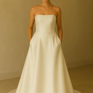 Ivory Satin Wedding Gown: Strapless A-Line Bridal Dress