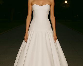Vestido de novia de crepé sin tirantes con cintura baja