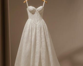 Romantic Lace Corset Wedding Dress with Train
