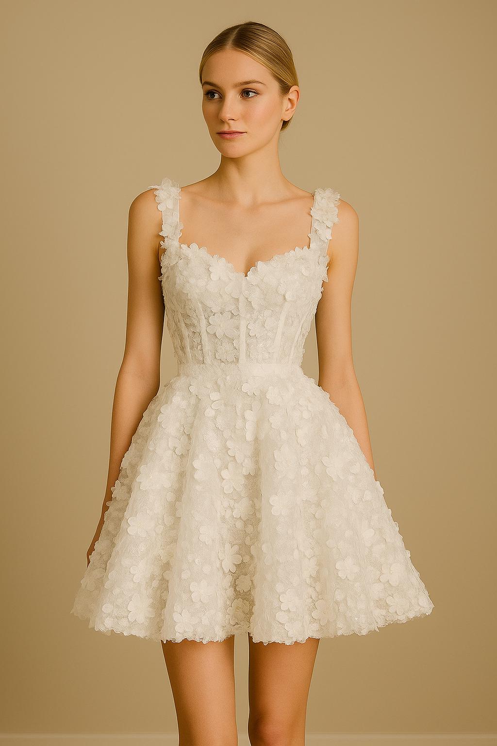 floral lace up corset mini dress Appliqué Dress: Bodice, Lace-up Back Blue floral Color:Rose/Gold May26 Champagne Bridesmaid Dresses For neckline with layered wrap