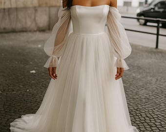 Boho Romance Satin & Tulle Wedding Gown