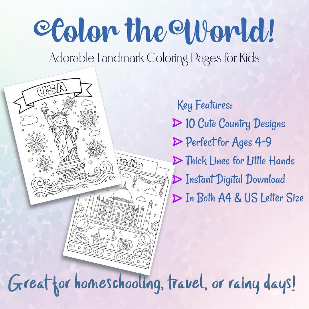 Cute World Landmarks Coloring Pages for Kids | Travel & Geography ...