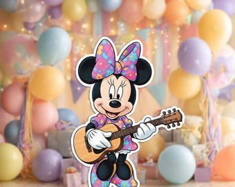 Minnie Mouse tocando la guitarra: Decoración de fiesta PNG (Descarga digital)