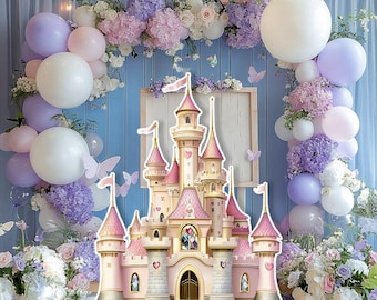 Princess Theme Decor Cutout PNG | Baby Girl Birthday Standee | Whimsical Floral Princess | Pink Castle  Printable Party Decoration