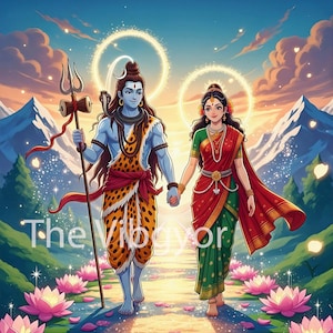 Shiv y Parvati / Pintura digital del Señor Shiva y Parvati / Imagen religiosa hindú / Diosa Parvati / Impresión de arte mural / Descarga instantánea