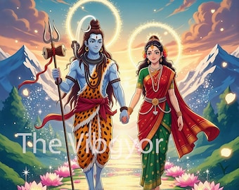 シヴァとパールヴァティ…ヴィンテージスタイルのインドヒンドゥー教の