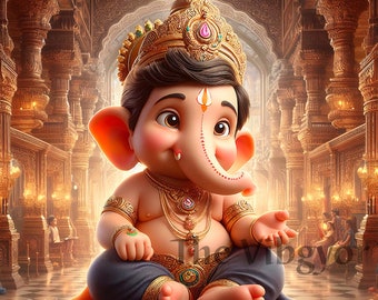 Lord Ganesh: Divine Baby God Digital Art Print, Ganesha Painting, Wealth & Prosperity and Well Being,  Spiritual Gift, Digital Download