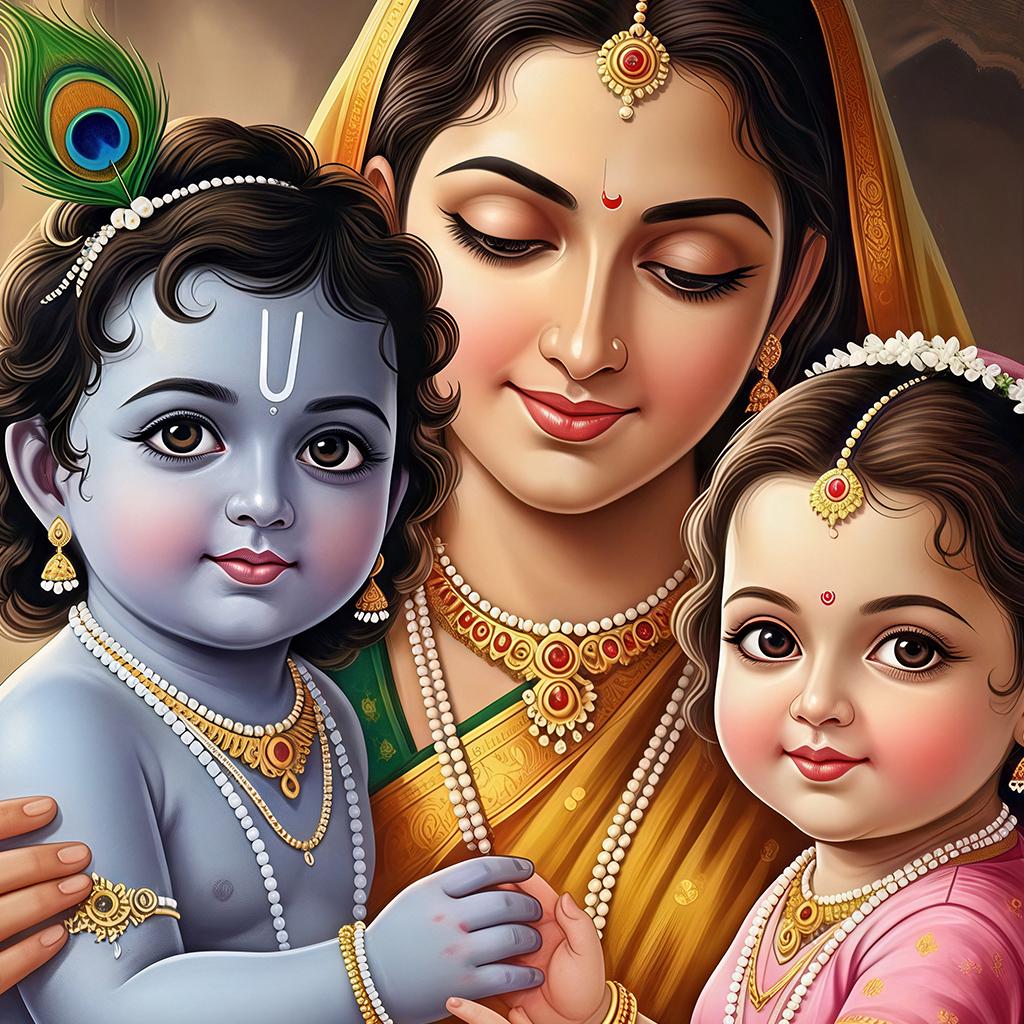 Maa Yashoda With Baby Krishna & Radha | Baby Shower Printable | Hindu ...