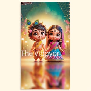 Baby Radha Krishna | Cute Little Krishna and Radha | Radha Krishna Poster | Krishna Digital Download |  High-Resolution Print