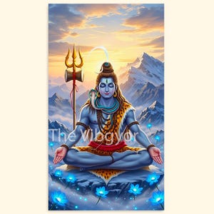 Impression de méditation Lord Shiva : peinture numérique haute résolution (téléchargement numérique)