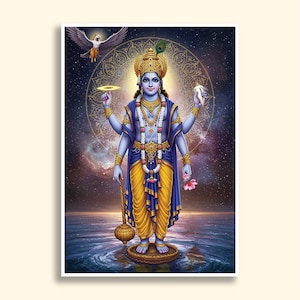 Digital Painting of Lord Vishnu | Hindu God Wall Art | Spiritual Indian Decor | Vishnu Ji Printable Poster | Instant Download Art
