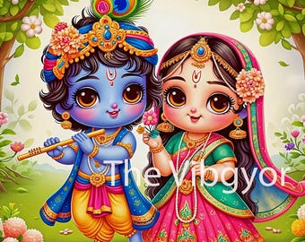 Radha Krishna Art Print | Hindu Gods Illustration (Digital Download)