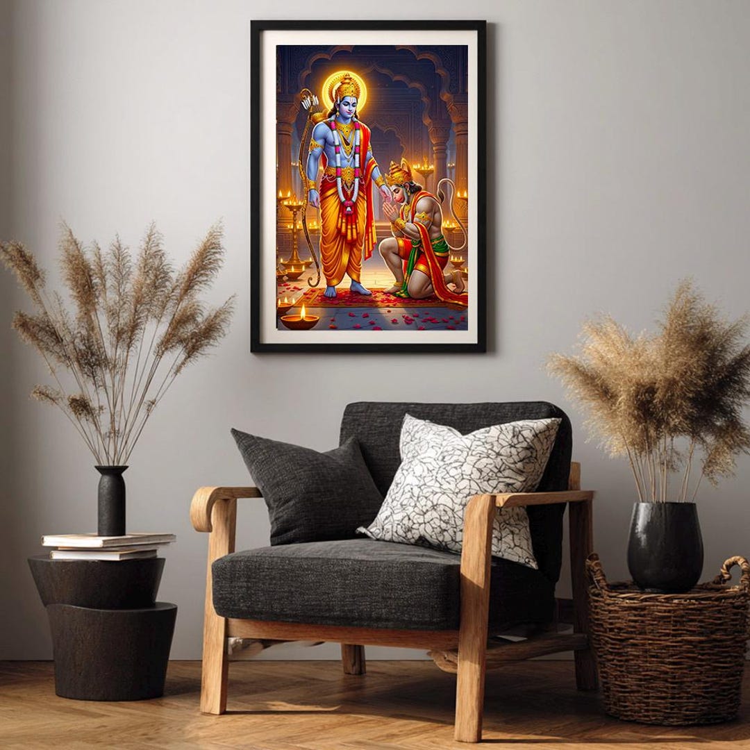 Ram Hanuman Digital Art Print: Hindu Gods, High-resolution