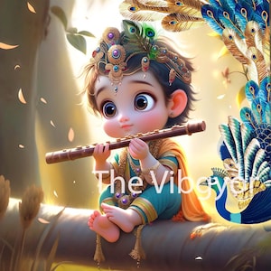 Cute Baby Krishna | Krishna With Flute | Printable Wall Art | Hindu Wall Art | Event Decoration  | Digital Download Image