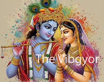 Krishna Radha Art Print: Divine Love, Hindu Wall Decor (Digital Download)