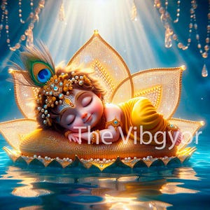 Cute Krishna sleeping | Digital Art for Home Decor | Hindu God toddler krishna | Gifts & Decoration | Instant Download Ready to Print