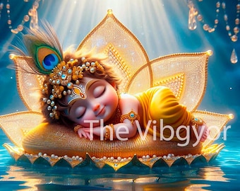 Cute Krishna sleeping | Digital Art for Home Decor | Hindu God toddler krishna | Gifts & Decoration | Instant Download Ready to Print
