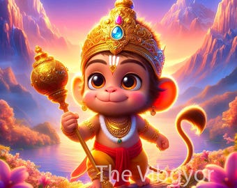 Cute Little Toddler God Hanuman | Hindu God Digital Art | Printable Wall Decor | Spiritual Home Art | Instant Digital Download