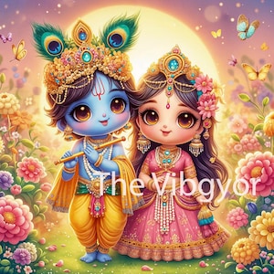 Radha Krishna | Süßes Kleines Radha und Krishna ji | Druckbare Wandkunst | Event-Dekoration Kunst | Digitaler Download Bild | Hochwertiges Bild
