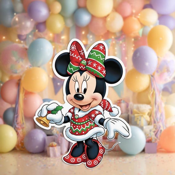 Minnie Mouse Wearing a Christmas Dress: Party Decoration Stand Up Prop PNG  (Digital Download)