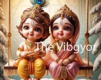 Radha Krishna Art Print | Hindu Decor for Pooja Room (Digital Download)