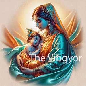 Maa Yashoda and Krishna | Yashoda Cradling Baby Krishna | Divine Mother Love Digital Art | Digital Download Image