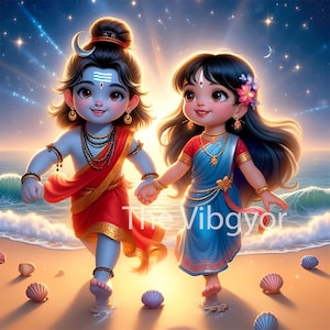 Adorable Señor Shiva y Diosa Parvati / Arte digital de dios hindú / Decoración de pared / Arte espiritual imprimible / Descarga digital instantánea