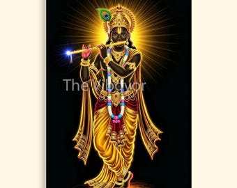 Lord Krishna Digital Art Print: illustratie hindoegod (digitale download)