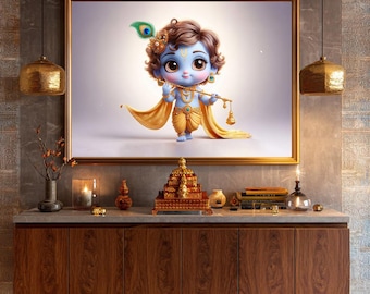 Schattige krishna | Muurkunst Shri Krishna | Evenementdecor | Babyshower | Digitale download