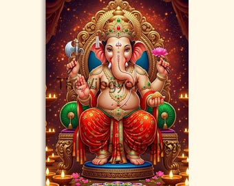 Lord Ganesha | Shri Ganesh Ji Digital Art  | Divine Painting of Lord Ganpati ji | High-Resolution Print | Digital Download