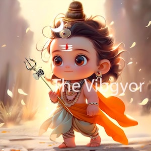 Cute Baby Lord Shiva Digital Art | Toddler Shiva | Hindu God Printable | Instant Digital Download | Event Decor Art | Kids Room Decor