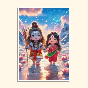 Toddler Shiva & Parvati ji | Shiv Parvati walking | Shiva Digital Image | Hindu God Printable HD Image