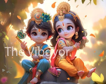 Radha Krishna Art Print | Hindu God Poster, Divine Love (Digital Download)