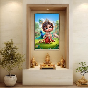 Baby Krishna | Lilla Krishna Ji | HD-utskrift av evenemangsdekorationer | Digital nedladdning