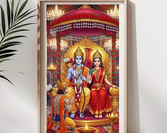 Sita Ram Digital Art Print | Hindu God Rama, Seeta, Hanuman (Digital Download)